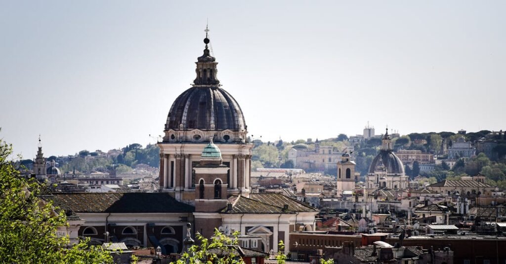 Explore the iconic skyline of Rome with its famous domes and classic architecture.
